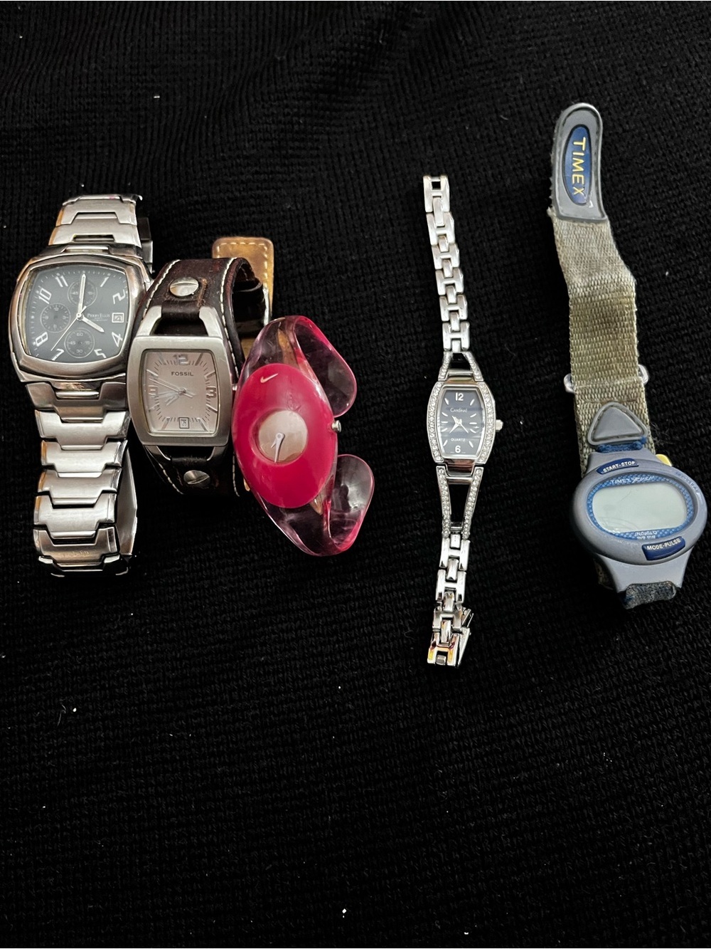 5pc Vintage & Y2K Watch Lot • Fossil Cuff • Nike Pink Resin • Timex